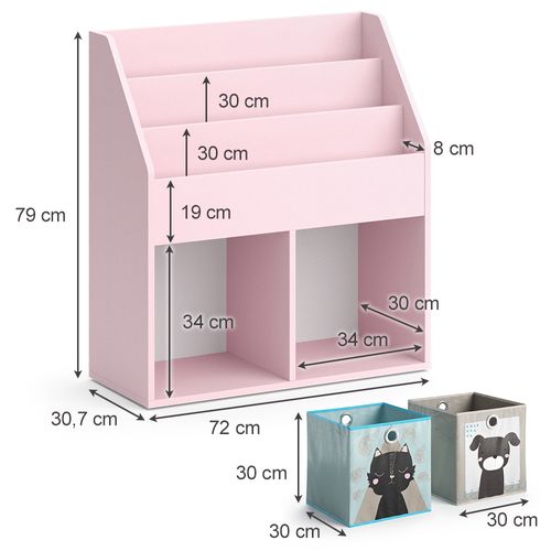 Bibliothèque Enfant Luigi 40770 Rose 72x79cm Avec 2 Boîtes Pliantes (chien, Chat)