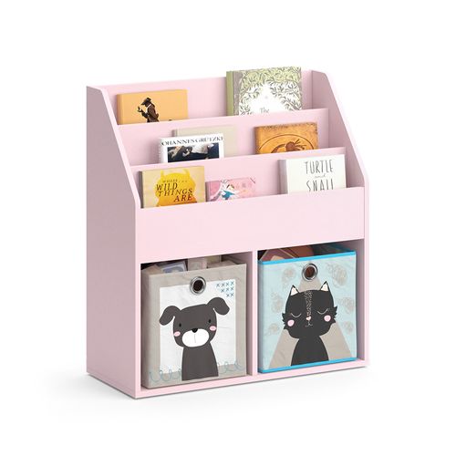 Bibliothèque Enfant Luigi 40770 Rose 72x79cm Avec 2 Boîtes Pliantes (chien, Chat)