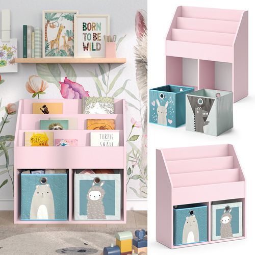 Bibliothèque Enfant Luigi 40772 Rose 72x79cm Avec 2 Boîtes Pliantes (ours, Mouton)