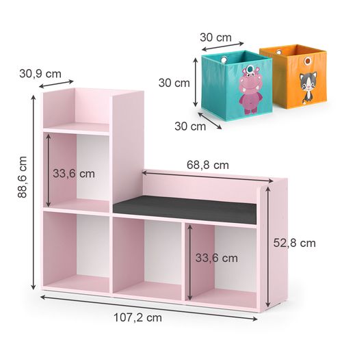Bibliothèque Enfant Luigi 40774 Rose 107.2x88.6cm Avec 2 Boîtes Pliantes (multicolore)