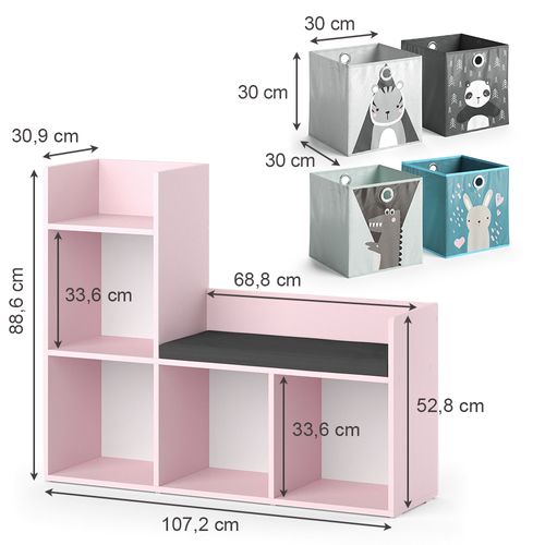 Bibliothèque Enfant Luigi 40773 Rose 107.2x88.6cm Avec 2 Boîtes Pliantes (grises)