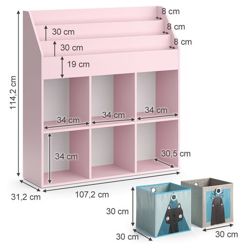 Bibliothèque Enfant Luigi 40776 Rose 107.2x114.2cm Avec 6 Boîtes Pliantes (grises)