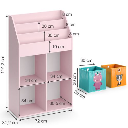 Bibliothèque Enfant Luigi 40778 Rose 72x114.2cm Avec 2 Boîtes Pliantes (colorées)