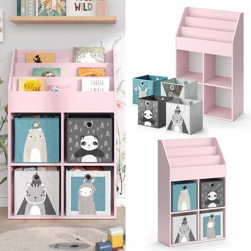 Bibliothèque Enfant Luigi 40777 Rose 72x114.2cm Avec 4 Boîtes Pliantes