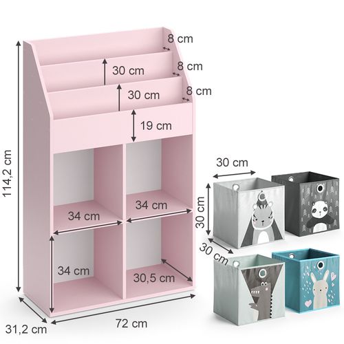 Bibliothèque Enfant Luigi 40777 Rose 72x114.2cm Avec 4 Boîtes Pliantes