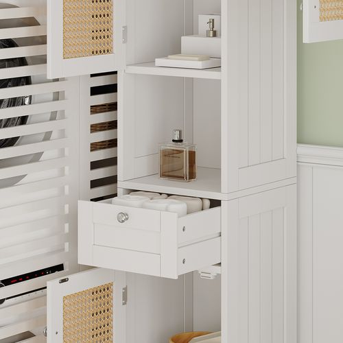 Colonne De Salle De Bain Rosario, Blanc, 32x170cm Avec 2 Portes Et Un Tiroir