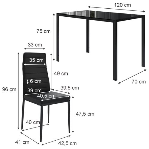 Ensemble De Table à Manger Grand 40758 Noir 120x75cm Lot De 4