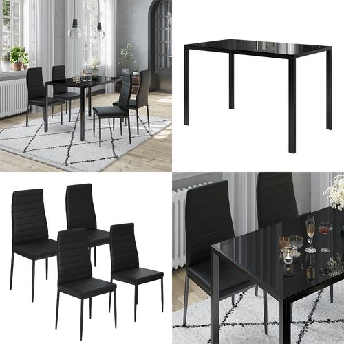 Ensemble De Table à Manger Grand 40758 Noir 120x75cm Lot De 4