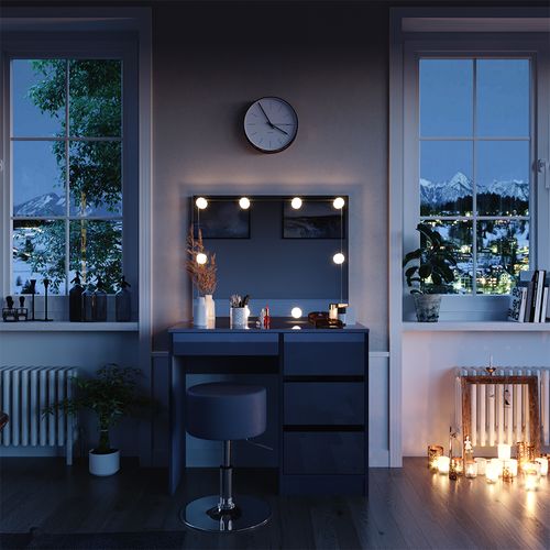 Coiffeuse Sherry 40840 Anthracite Haute Brillance 90cm Avec Éclairage LED Et Tabouret