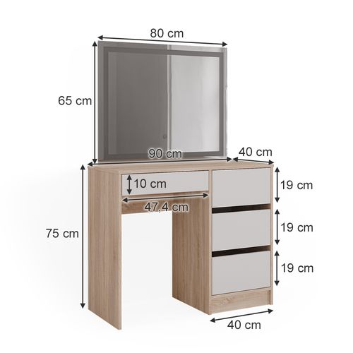 Coiffeuse Sherry 40835 Sonoma 90cm Avec Miroir LED