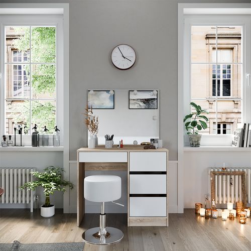 Coiffeuse Sherry 40833 Sonoma 90cm Avec Éclairage LED Et Tabouret