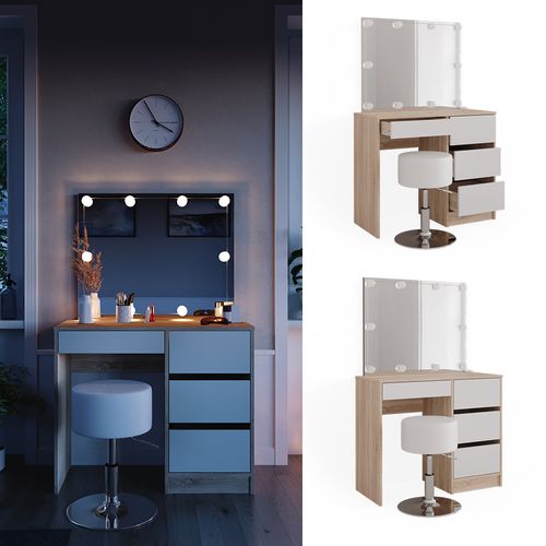 Coiffeuse Sherry 40833 Sonoma 90cm Avec Éclairage LED Et Tabouret