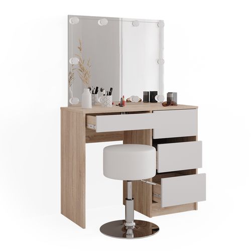 Coiffeuse Sherry 40833 Sonoma 90cm Avec Éclairage LED Et Tabouret