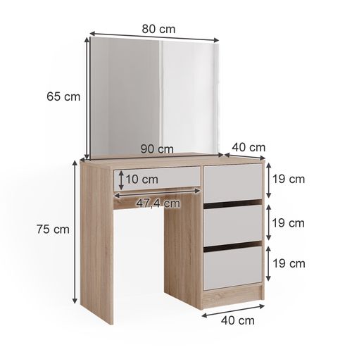 Coiffeuse Sherry 40831 Sonoma 90cm Avec Miroir