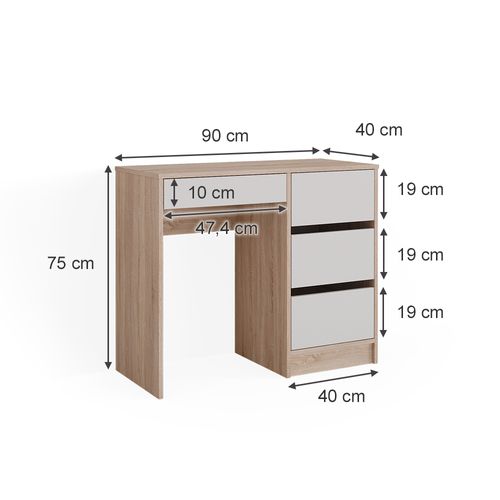 Coiffeuse Sherry 40829 Sonoma 90cm Avec 4 Tiroirs