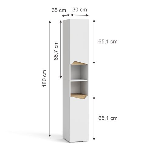Colonne De Salle De Bain Marelle, Blanc, 30x180cm Avec Portes, Et Compartiments Ouverts