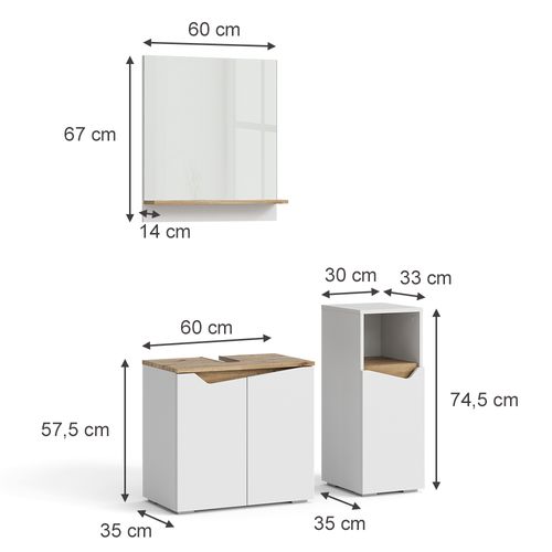 Ensemble Meubles Bain Marelle, Blanc, 3 Pièces
