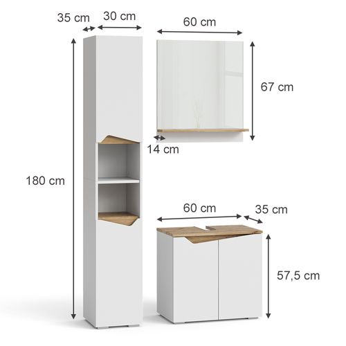 Ensemble Meubles Bain Marelle, Blanc, 3 Pièces