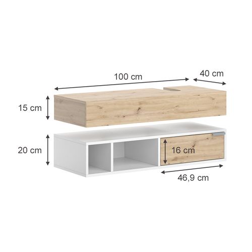Meuble Sous Vasque Simple Henri 40823 Blanc 100x15cm Avec Tiroir