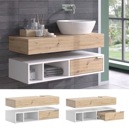 Meuble Sous Vasque Simple Henri 40823 Blanc 100x15cm Avec Tiroir