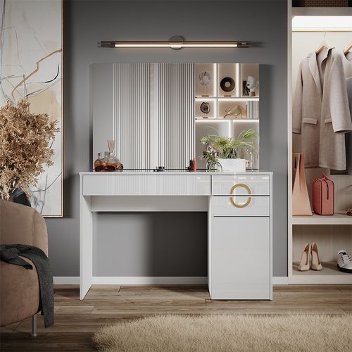 Coiffeuse Adela 40855 Blanc 115cm Avec Miroir