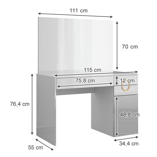 Coiffeuse Adela 40855 Blanc 115cm Avec Miroir