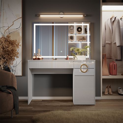 Coiffeuse Adela 40859 Blanc 115cm Avec Miroir LED