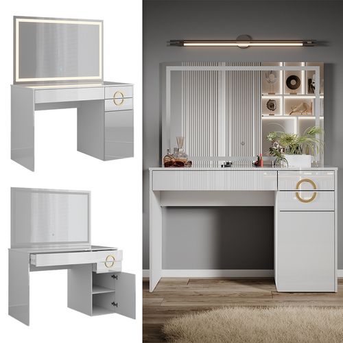 Coiffeuse Adela 40859 Blanc 115cm Avec Miroir LED