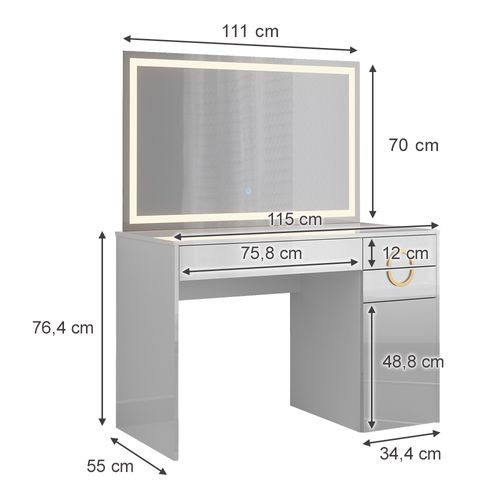 Coiffeuse Adela 40859 Blanc 115cm Avec Miroir LED