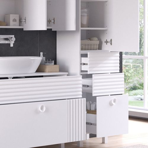 Colonne De Salle De Bain Sola, Blanc, 40.2x192.4cm Avec Porte Et Tiroirs