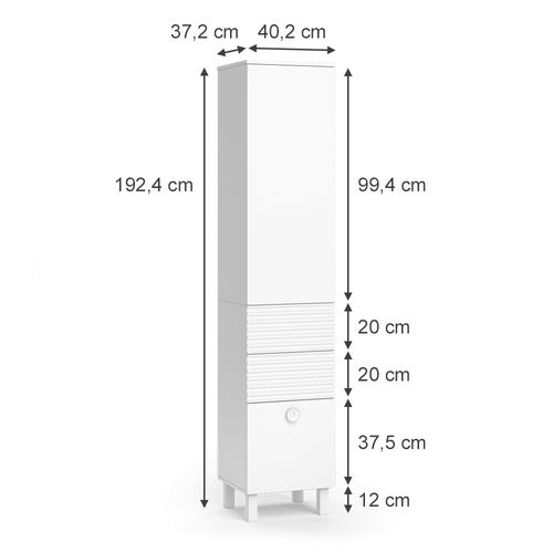 Colonne De Salle De Bain Sola, Blanc, 40.2x192.4cm Avec Porte Et Tiroirs