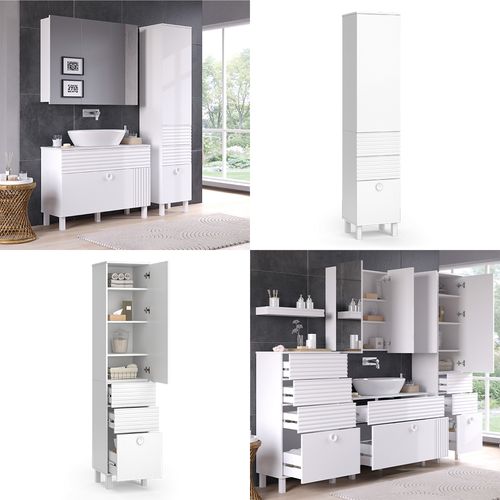 Colonne De Salle De Bain Sola, Blanc, 40.2x192.4cm Avec Porte Et Tiroirs