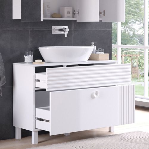 Meuble Sous Vasque Simple Sola 40817 Blanc 100.2x72.4cm Avec 2 Tiroirs