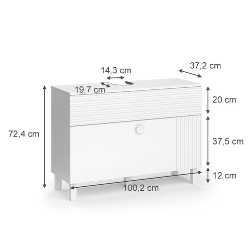 Meuble Sous Vasque Simple Sola 40817 Blanc 100.2x72.4cm Avec 2 Tiroirs