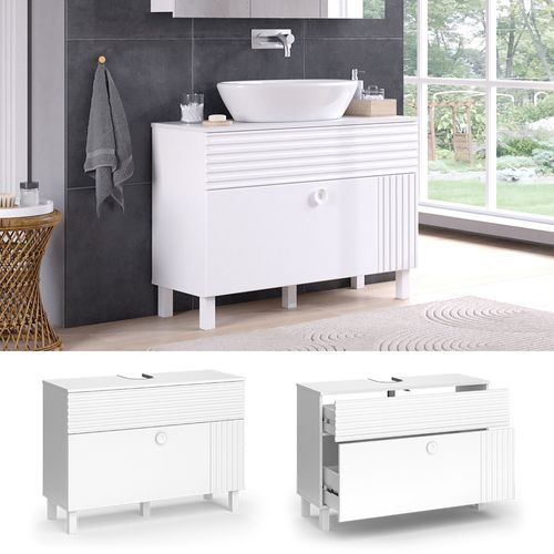 Meuble Sous Vasque Simple Sola 40817 Blanc 100.2x72.4cm Avec 2 Tiroirs