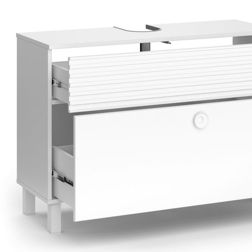 Meuble Sous Vasque Simple Sola 40817 Blanc 100.2x72.4cm Avec 2 Tiroirs