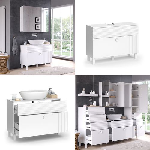 Meuble Sous Vasque Simple Sola 40817 Blanc 100.2x72.4cm Avec 2 Tiroirs