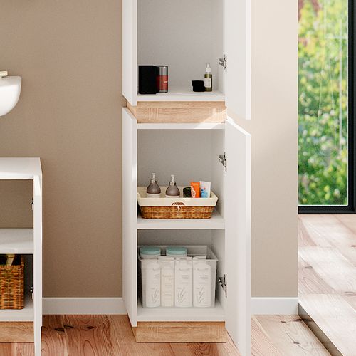 Colonne De Salle De Bain Gloria, Blanc, 33x197.5cm Avec 2 Portes