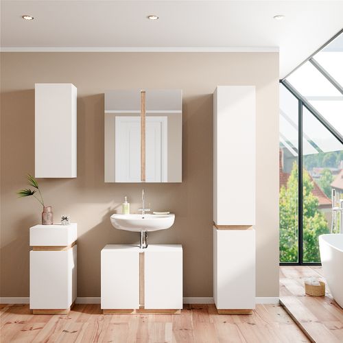 Colonne De Salle De Bain Gloria, Blanc, 33x197.5cm Avec 2 Portes