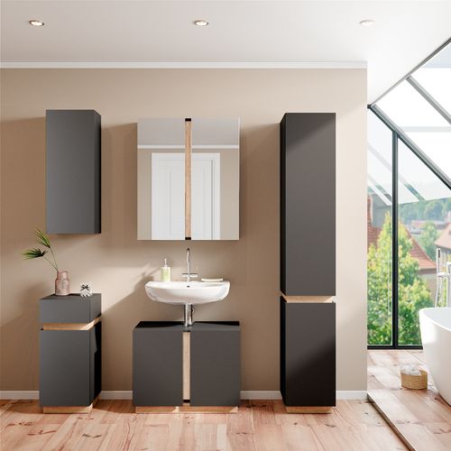 Demi Colonne De Salle De Bain Gloria, Anthracite, 33x84cm Avec 2 Étagères