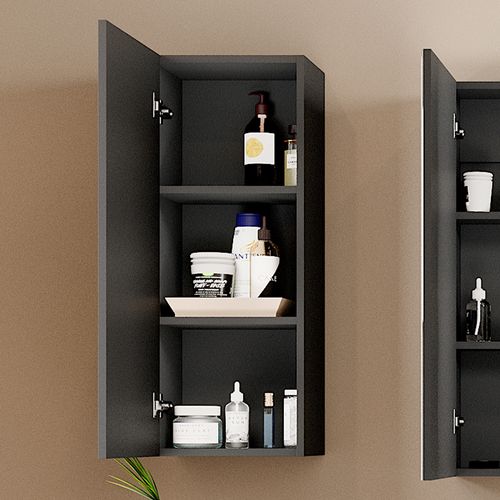 Demi Colonne De Salle De Bain Gloria, Anthracite, 33x84cm Avec 2 Étagères