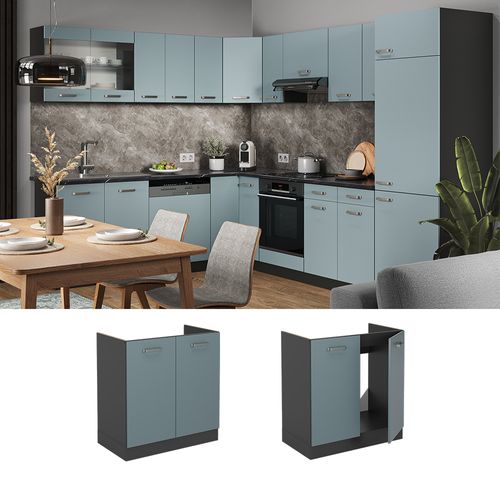 Meuble Bas Sous-évier R-line 41061 Bleu-gris 80cm Sans Pt