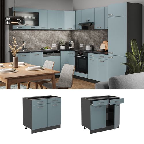 Meuble Cuisine R-line 41063 Bleu-gris 80cm Sans Pt