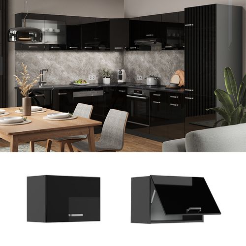 Elément Haut De Cuisine R-line 41076 Noir Haute Brillance 60cm Plat