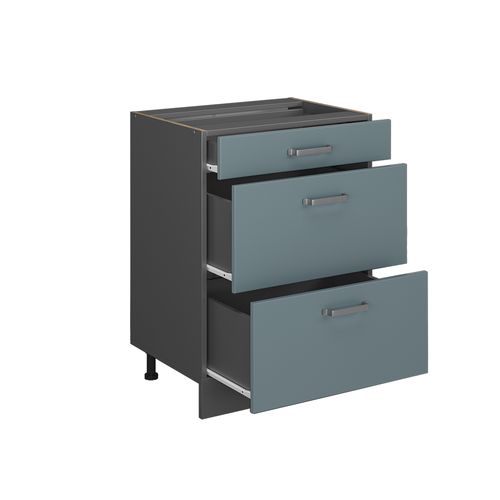 Meuble Cuisine R-line 41175 Bleu-gris 60cm Avec Tiroirs, Sans Pt