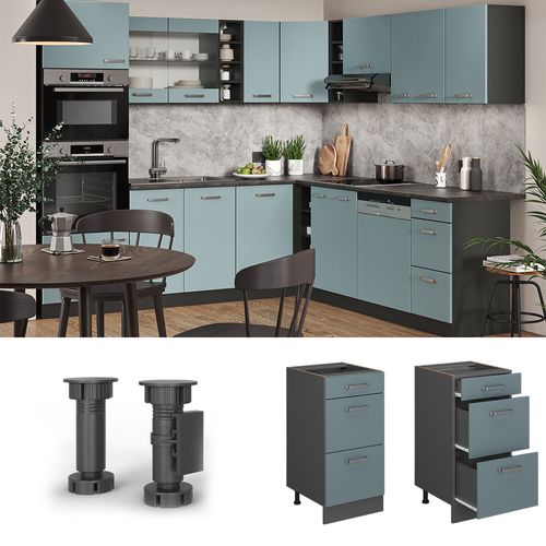 Meuble Cuisine R-line 41177 Bleu-gris 40cm Avec Tiroirs, Sans Pt