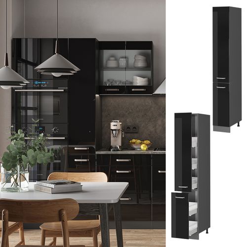 Meuble Haute De Cuisine R-line 41192 Noir Haute Brillance 30cm