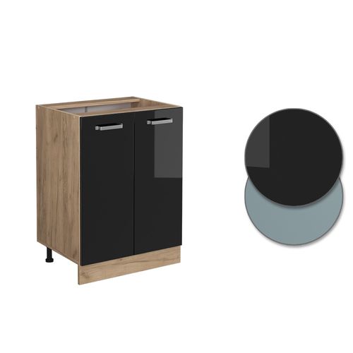 Meuble Bas De Cuisine R-line 41094 Noir Haute Brillance 60cm Sans Pt