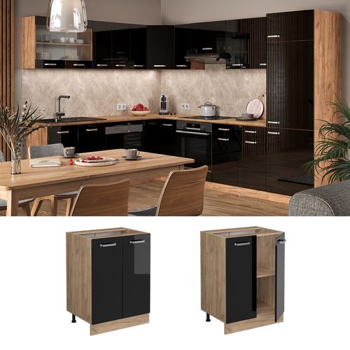 Meuble Bas De Cuisine R-line 41094 Noir Haute Brillance 60cm Sans Pt