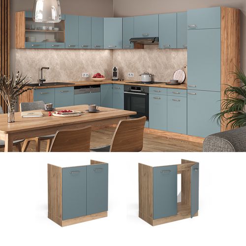 Meuble Bas Sous-évier R-line 41097 Bleu-gris 80cm Sans Pt